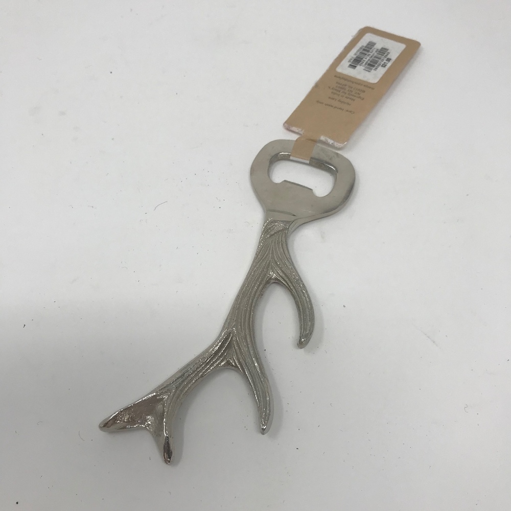 Antler Bottle Opener Silver Tone Metal Christmas